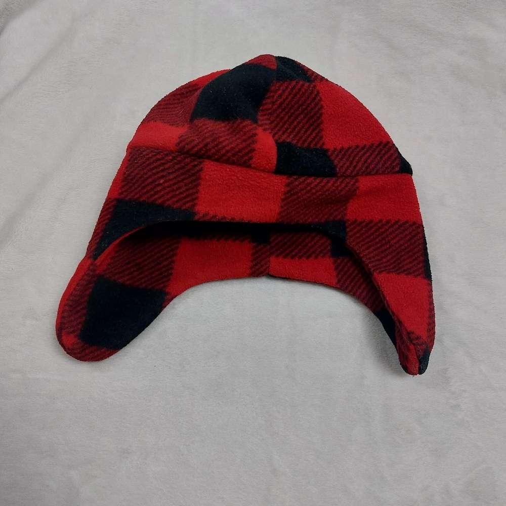 HEALTHTEX INFANT BOY NEUTRAL RED BLACK BUFFALO PLAID CHECK FLEECE EAR FLAP HAT
